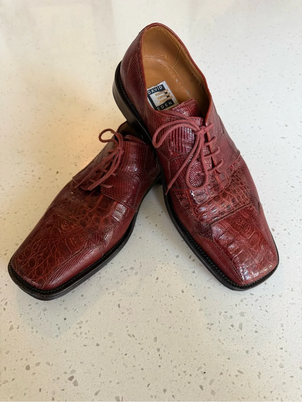 David Eden Genuine Croc Burgundy Leather Derby Shoes